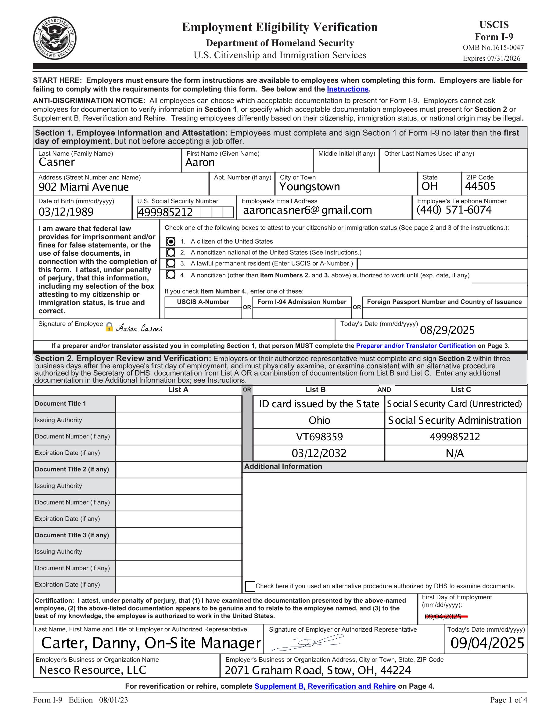 USCIS Form I-9
